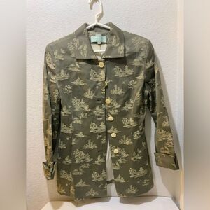 Vintage Alease Fisher Green tapestry Jacket size 12